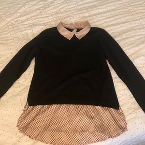 Black with Light Pink/Polka Dot Long Sleeve Shirt Adrianna Papell Size S